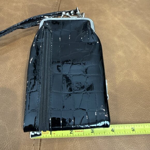 Small Black Buxton Crossbody With Gunmetal Hardware Kisslock Wallet Crocodile - Picture 3 of 7